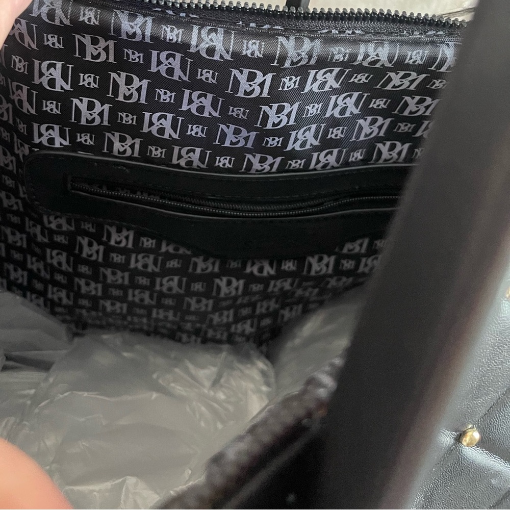 Badgley Mischka Black Quilted Tote with Gold Stud Detailing - Picture 11 of 13